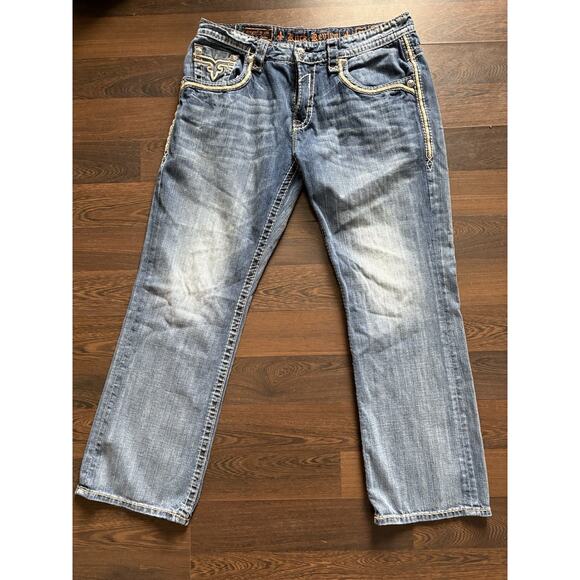 Men's Rock Revival Joshua Relaxed Fit Straight Denim Blue Jeans Sz 36X 30 - Picture 6 of 16